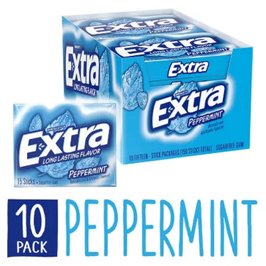 Extra Peppermint Sugar Free Chewing Gum, 15 Pcs., 10 Pk.